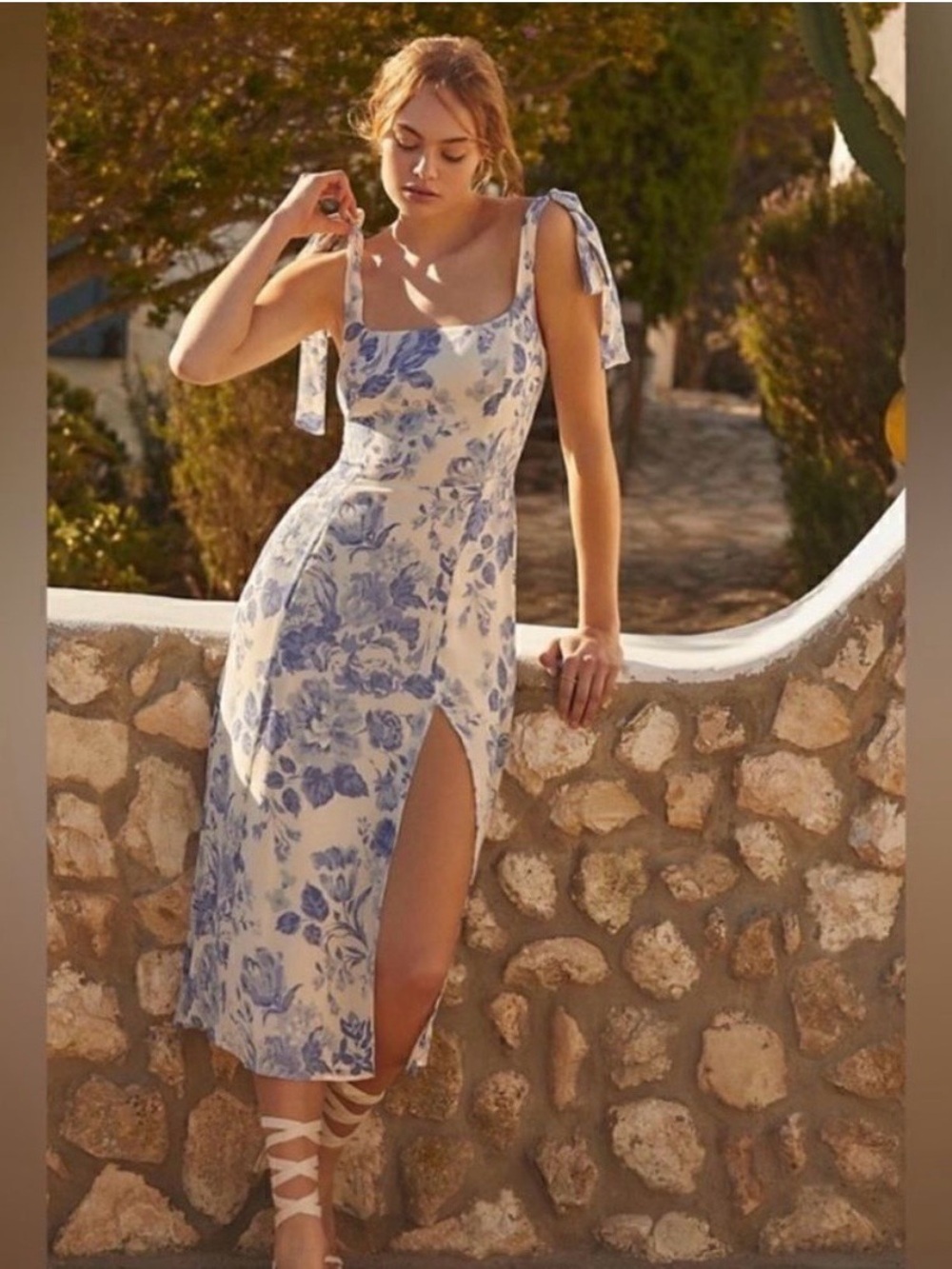 Reformation Twilight “Lucerne" Blue-and-White Floral Print Dress